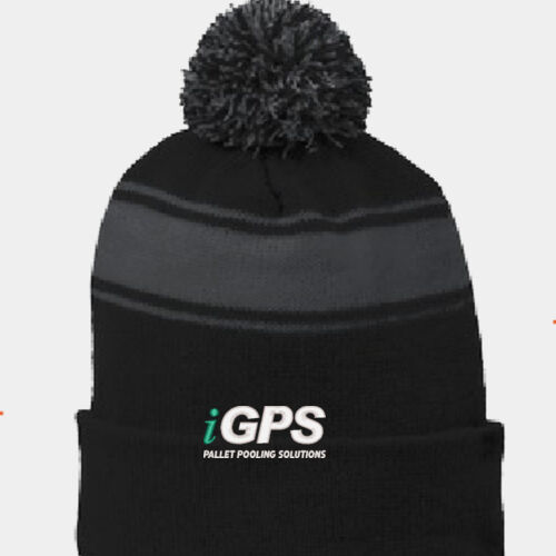 iGPS Embroidered  - Stripe Pom Pom Beanie Thumbnail