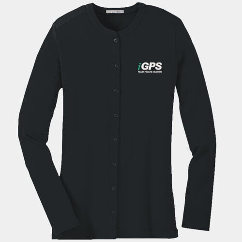 iGPS Embroidered - Ladies Concept Stretch Button Front Cardigan (low stock alert) Thumbnail