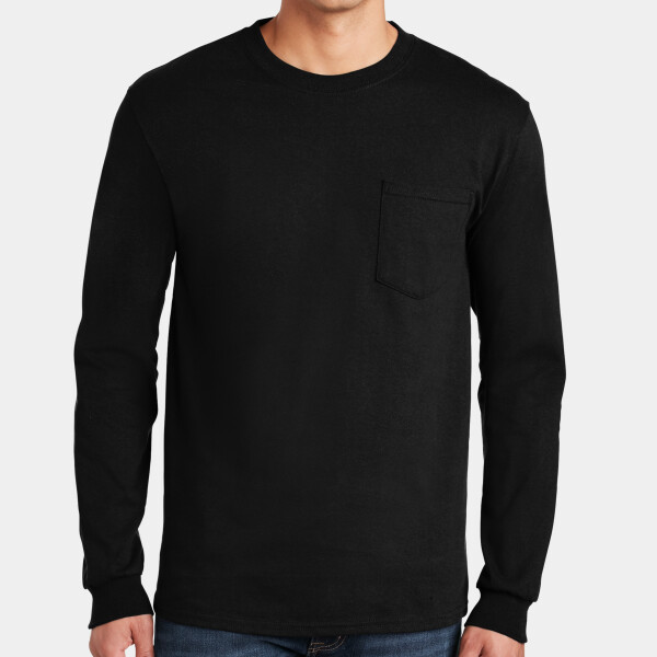 Custom No Minimum Gildan Ultra Cotton 100% Cotton Long Sleeve T-Shirt with Pocket 2410 Front View