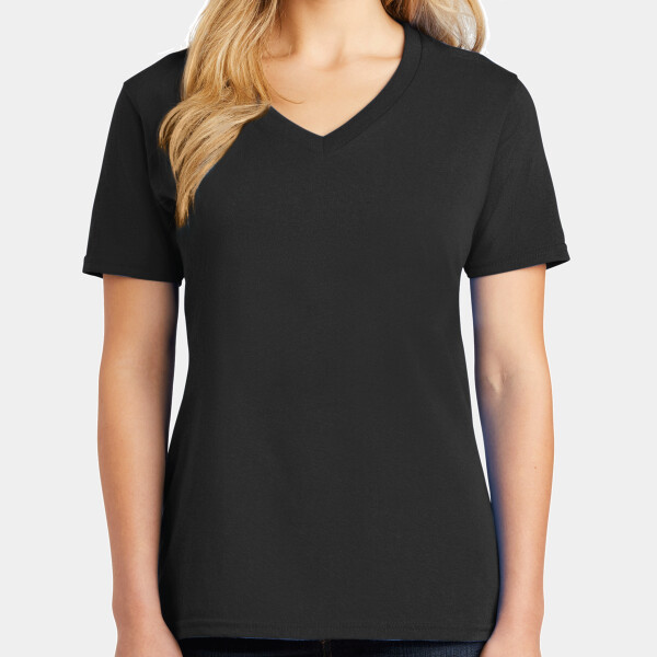 No Minimum Custom Logo Ladies Core Cotton V-Neck Tee LPC54V Front View