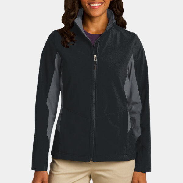 Custom No Minimum Port Authority Ladies Core Colorblock Soft Shell Jacket L318 Front View