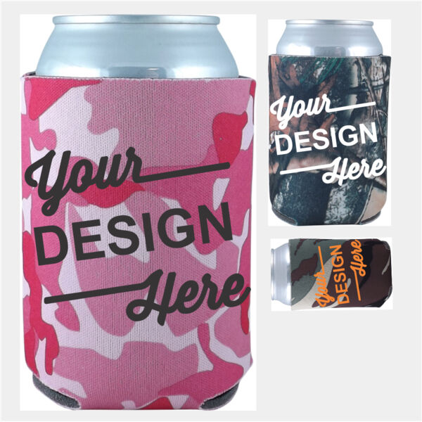 Camo Foam Zone Collapsible Can Cooler - One Color Front and Back Print Thumbnail