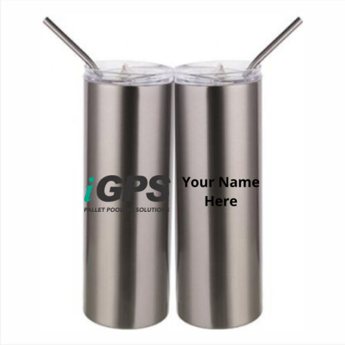 iGPS Personalized  - 20 oz Stainless Silver Skinny Tumbler with Stainless Straw and Lid Thumbnail