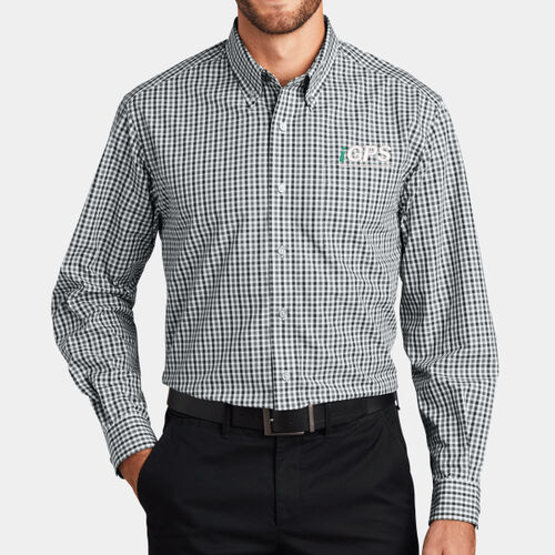iGPS Embroidered  - Long Sleeve Gingham Easy Care Shirt Thumbnail